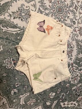 Levi's Cream Denim Shorts with Colorful Butterfly Accents
